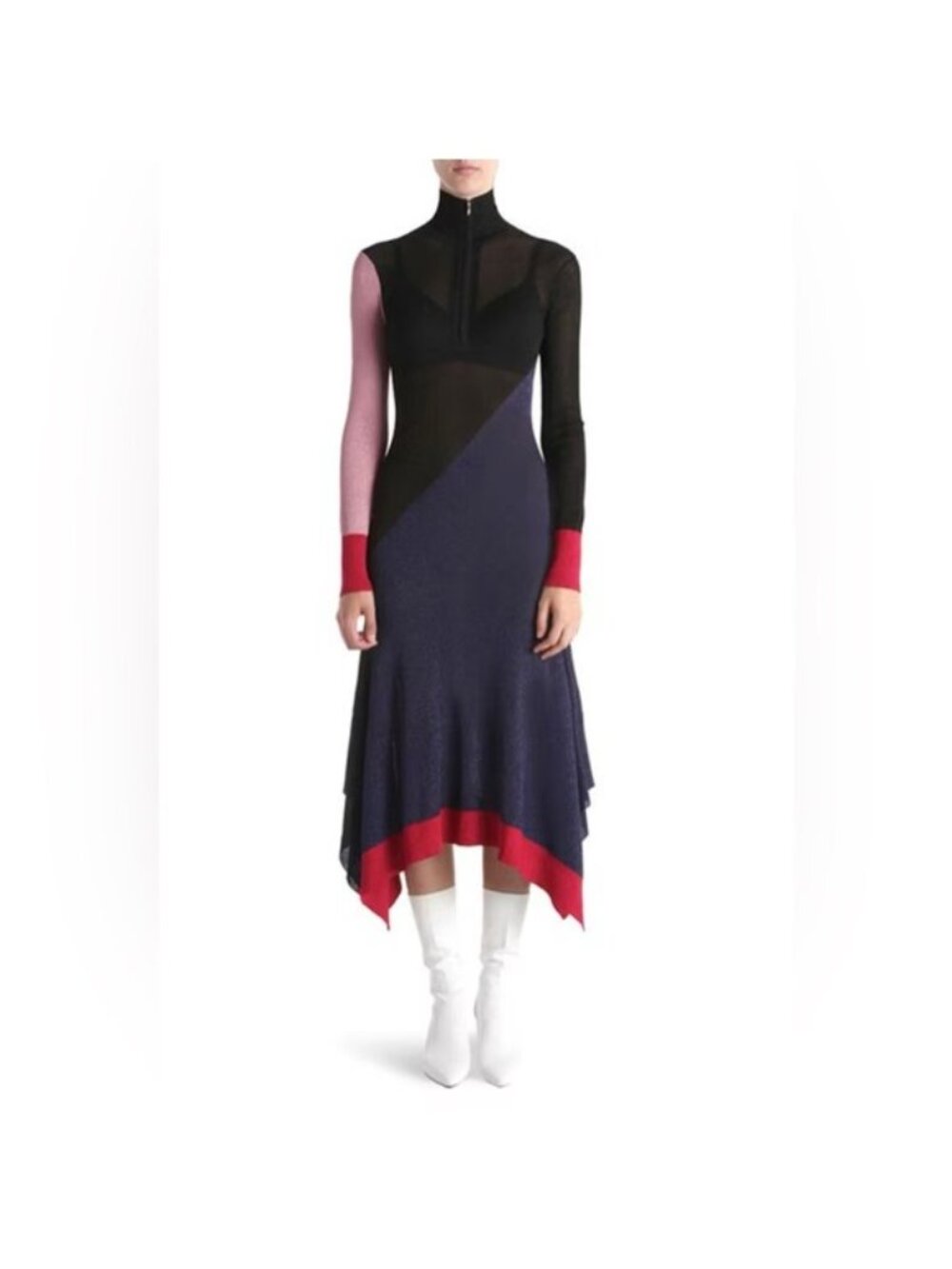 PH5, Ettor Metallic Draped Hem Dress with Front Zip
